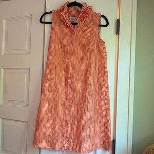 Orange gingham seersucker Sara Campbell sun dress with pockets